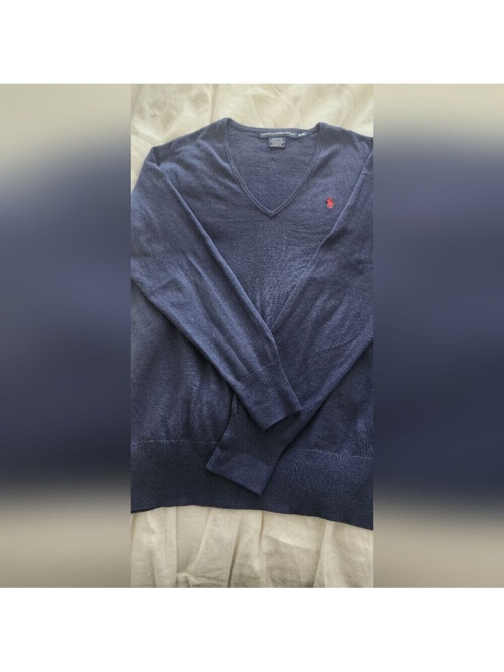 Ralph Lauren Sport Navy V-Neck Cotton Sweater Red PonyX- Large--RALPH - Picture 6 of 7